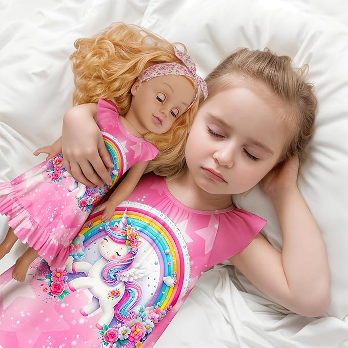 LQSZ Doll and Girl Matching Nightgown Outfit Pajamas Nightie Nightgown for Girls and Dolls Clothes