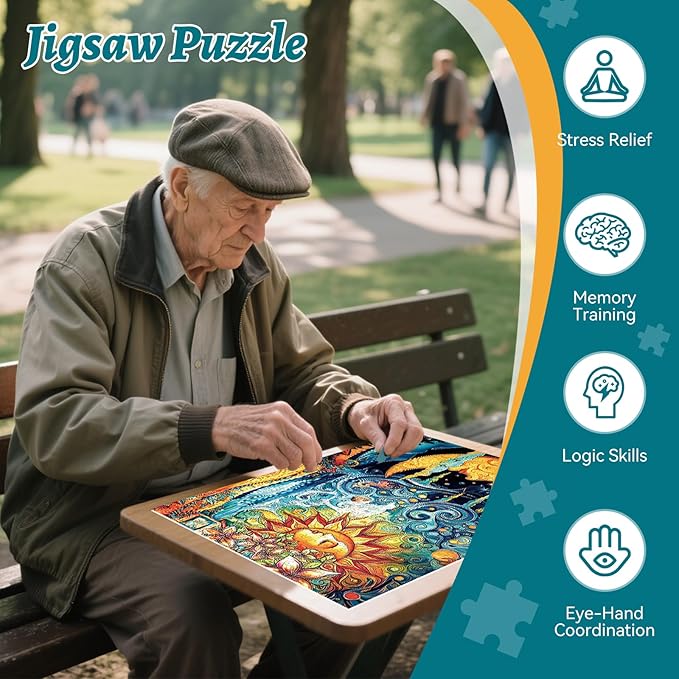 300 Piece Puzzles for Adults, 300 Piece Puzzles for Adults Large Piece, Fantasy Sun Moon Jigsaw Puzzle, Funny Gift for Adult Kids, Challenging Puzzle Perfect for Game Nights, 20.5 X 15 in