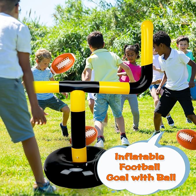 4 Pcs 63 Inch Inflatable Jumbo Football Set Include 1 Pcs Football Goal Post and 3 Pcs Football Balls for Football Party Game Water Playing Outdoor Sport Toys