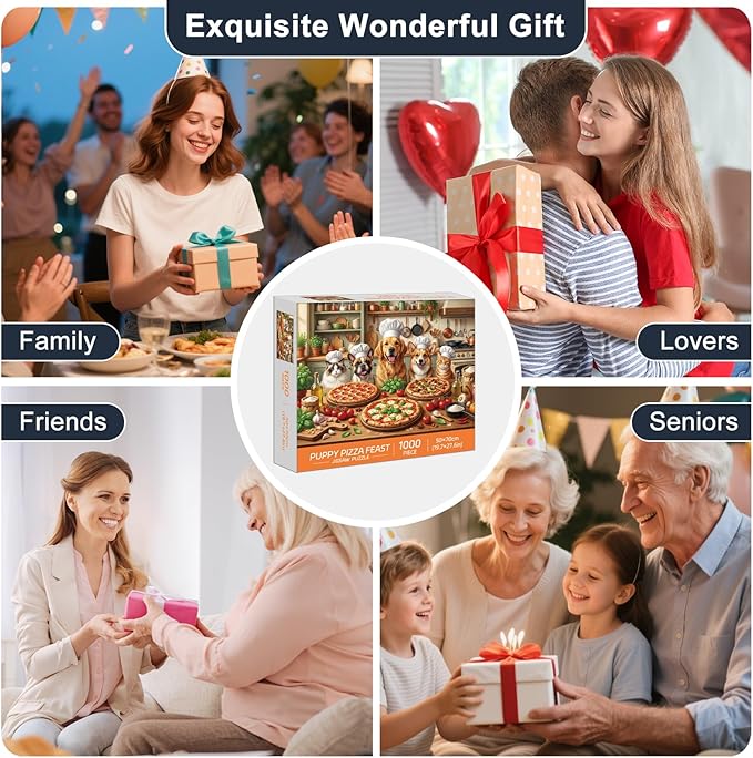 Funny Dog Jigsaw Puzzles for Adults 1000 Pieces, Puppy Pizza Feast 1000 Piece Puzzle for Adults, Fun Hard Difficult Challenging Jigsaw Puzzles 1000 Pieces Family Game Gift