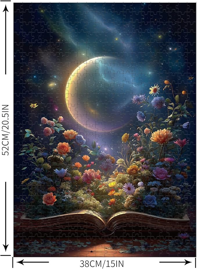 Puzzles for Adults 500 Pieces, Flowers Jigsaw Puzzles - Starry Night Flower Book, Impossible Book Puzzle for Seniors Families, 20.47x14.96 Inches, 1:1 Poster, Letter On The Back