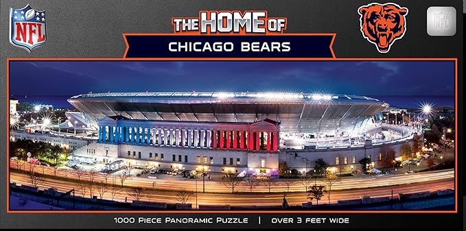 Masterpieces 1000 Piece Jigsaw Puzzle – NFL Chicago Bears Stadium Panoramic, 13"x39", Chicago Bears Wall Art Decor, Poster Style, Officially Licensed, Adult Puzzle