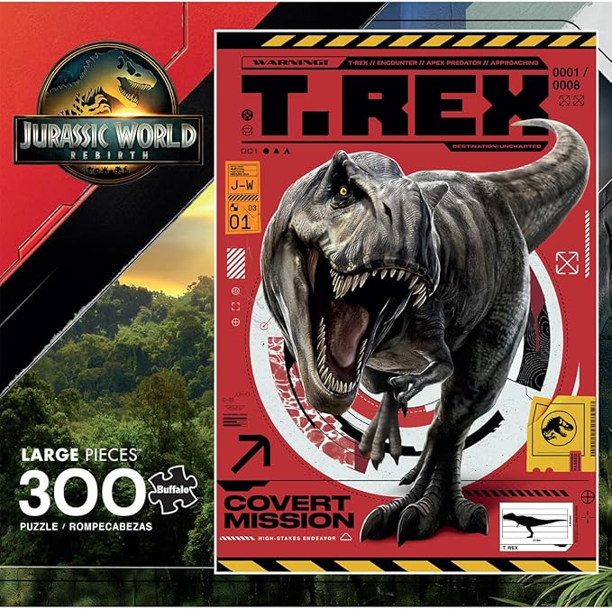 Buffalo Games –300 Piece Jurassic World T. Rex Encounter Jigsaw Puzzle Colorful Puzzle for Adults – Precision-Cut Pieces, Beautiful Artwork, and Hours of Relaxing Fun