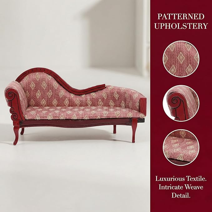 Angoily Miniature Chaise Lounge Scale Vintage Floral Sofa Elegant Dollhouse Furniture Accessory for Living Decor Craftsmanship Timeless European Style