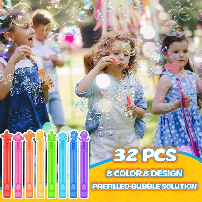 Under The Sea Party Favor, 32 Pack Mini Bubble Wand for Kids Toddler with Gift Box, Mermaid Birthday Party Supplies, Ocean Goody Bag Filler, Summer Pool Beach Party Decoration Toy, Classroom Prizes