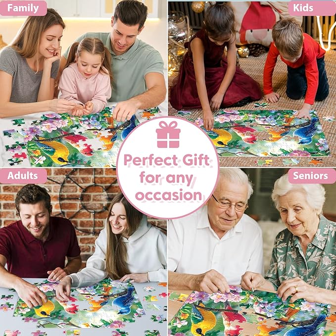 100 Piece Puzzles for Adults - Birds and Flowers Large Piece Puzzles for Senior Adults Kids Puzzle Ages 5-8 Jigsaw Puzzles, Random Die Cut, No 2 Pieces Alike, Birds on Branches 15" x 11"
