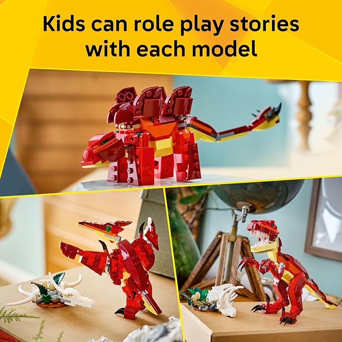 LEGO Creator 3 in 1 Fierce Dinosaur Building Toy for Boys & Girls, Ages 8+ - Gift for Birthdays - Kids Build 1 of 3 Prehistoric Animal Figures - 31379