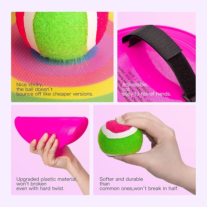 EVERICH Upgraded Toss and Catch Ball Game Set - Indoor and Outdoor Games for Kids 3-12, Beach Sand Pool Water Toy Includes 2 Paddles 2 Sticky Balls, Great Birthday Easter Gifts for Boys Girls