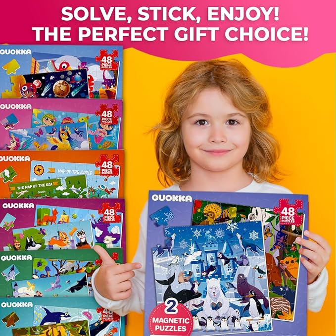QUOKKA Magnetic Puzzles for Toddlers 3-5 – 2x48 Pieces Travel Games for Kids 2-4 – Polar & Jungle Animals Learning Magnetic Puzzles for Kids Ages 4-8 – Educational Puzzle Gift Toy for Boys and Girls
