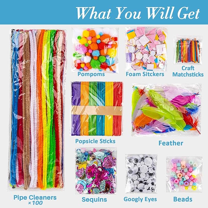 RAINFLOW 1700+ Arts & Crafts Supplies - Craft Kit,Supplies & Materials Set for School,Classroom,Family, Party, DIY, Art Creation, Holiday Decoration