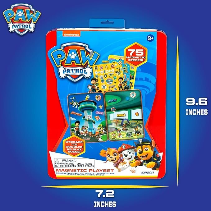 Paw Patrol Magnetic Playset, 75 Mix & Match Dress Up Magnets, 2-in-1 Storage Tin & Play Space, Fun Paw Patrol Toy for Kids 3 & Up, Great Travel Activity for Kids and Toddlers, Paw Patrol Activities