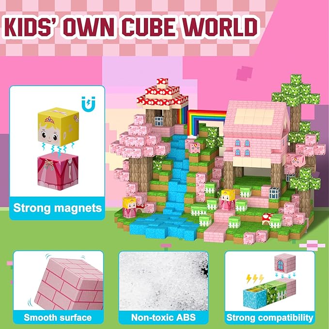 100PCS Magnetic Blocks - Princess Castle Building Toys Montessori Sensory Toys Birthday GIFS for Girls 3 4 5 6 7 8 9 10+ Years Old, Creative Magnets Games for Toddler Kids