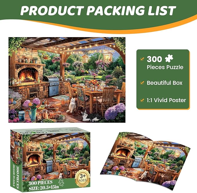 300 Pieces Puzzles for Adults | Manor Cat Jigsaw Puzzles 300 Piece for Children Adults Seniors | Sturdy,Safe Large Piece Puzzle | Engaging & Educational Toys Great Gift for Boys Girls 20.5 x 15 in