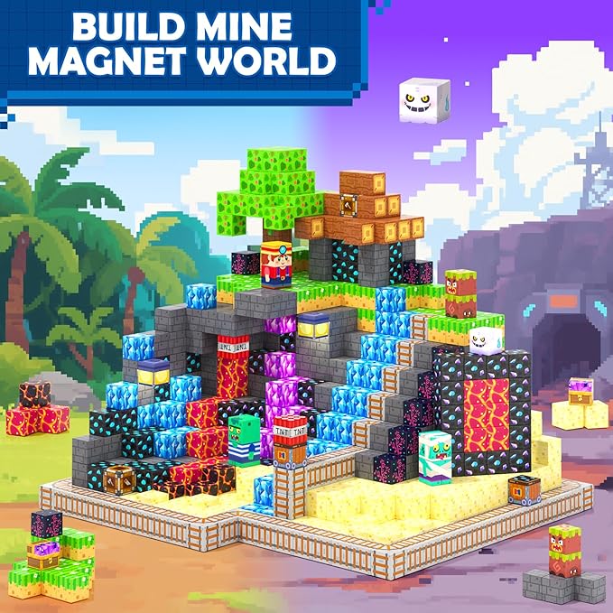 Coodoo Magnetic Blocks, Build Mine Magnet World Set for Kids Ages 4-8, Magnetic Tiles Toddler Outdoor Toy STEM Construction Building Blocks Sensory Toys for Boys & Girls Ages 3+ Kids Games