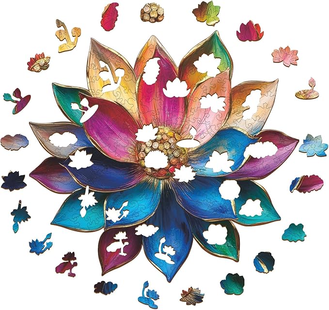 Bodhipnjoy Wooden Puzzles for Adults, 500 Pieces Stainless Glass Lotus Flower Jigsaw Puzzles, Unique Shape Lotus Yoga Family Games Puzzles, Have Challenging Gifts on Mother's Day 16.5x16.5 Inch