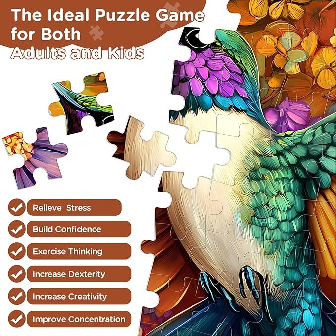 Adult Puzzles 300 Pieces, Hummingbird Floral Jigsaw Puzzles for Kids Adults Seniors 300 Pieces, Glossy Sturdy Vibrant Puzzle 300 Piece, Challenging Puzzle Great Gift for Family Friends
