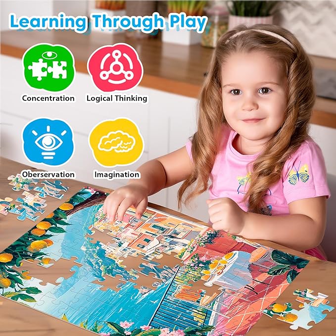 4-Pack 100 Piece Puzzle for Seniors Family Puzzles for Kids and Adults - City & Country View - Large Piece Puzzles for Kids Ages 4-6 6-8 8-10 Learning Educational Toys for Boys and Girls