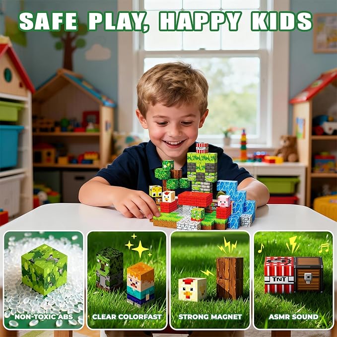Magnetic Blocks Toys for Kids, 100PCS Magnetic Building Blocks, Magnetic Cubes, Sensory Stacking Toys for STEM Constructions Magnet Blocks for Boys Girls Age 4 5 6 7 8-12 Birthday Gifts