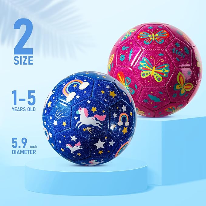 Toddler Soccer Ball Size 2 Size 3 - Small Soft Kids Ball 2 Pack for Ages 1-5 3-8 - Cartoon Sports Toy Boys Girls - Easter Basket Stuffers for Toddlers Kids - Soccer Gift for Indoor Outdoor Games