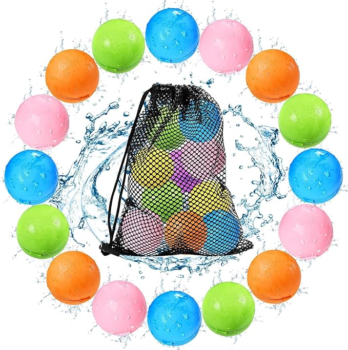 Tlitlimom 16Pcs Reusable Water Bomb Balloons, Pool Beach Toys for Kids ages 3-12, Summer Toy Water Toy for and Girls, Outdoor Activities Water Games Toys Self Sealing Water Splash Ball for Fun