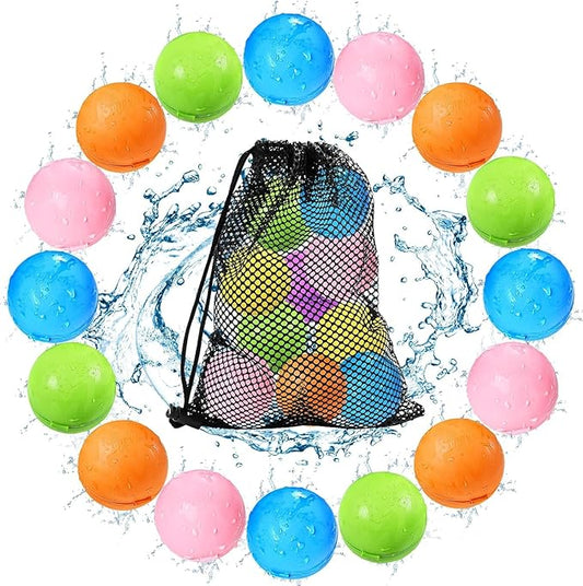 Tlitlimom 16Pcs Reusable Water Bomb Balloons, Pool Beach Toys for Kids ages 3-12, Summer Toy Water Toy for and Girls, Outdoor Activities Water Games Toys Self Sealing Water Splash Ball for Fun