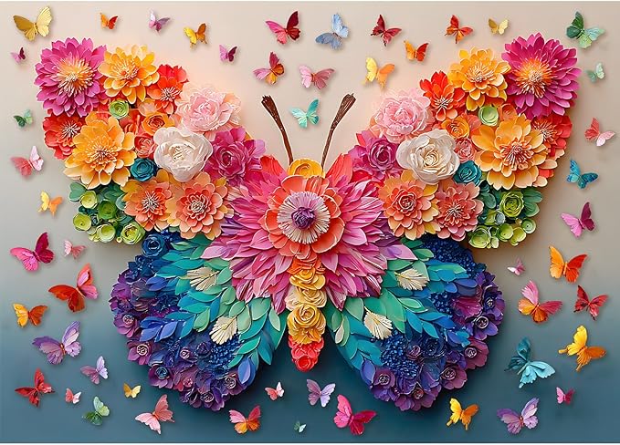Puzzles for Adults 500 Pieces, Butterfly Jigsaw Puzzles 500 Pieces - Blossom Wings, Flower Art Impossible Puzzle, Finished Size 20.47 * 14.96”, with 1:1 Poster, Letter on The Back