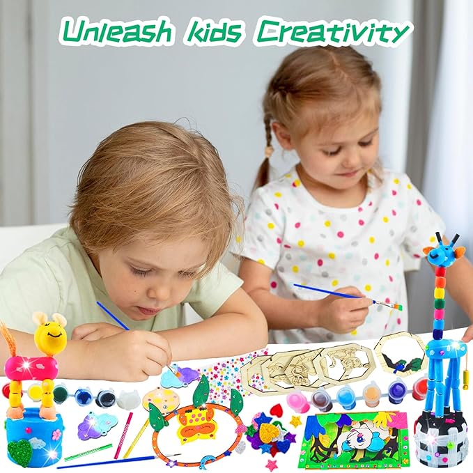 BEILUOYOO Wooden Painting Crafts for Kids - Art and Craft Kits for Kids 5-12 - Decorate & Build Your Own 3D Wood Animal Figures with Paint and Gem - Creative Activities Birthday Gifts for Girls Boys