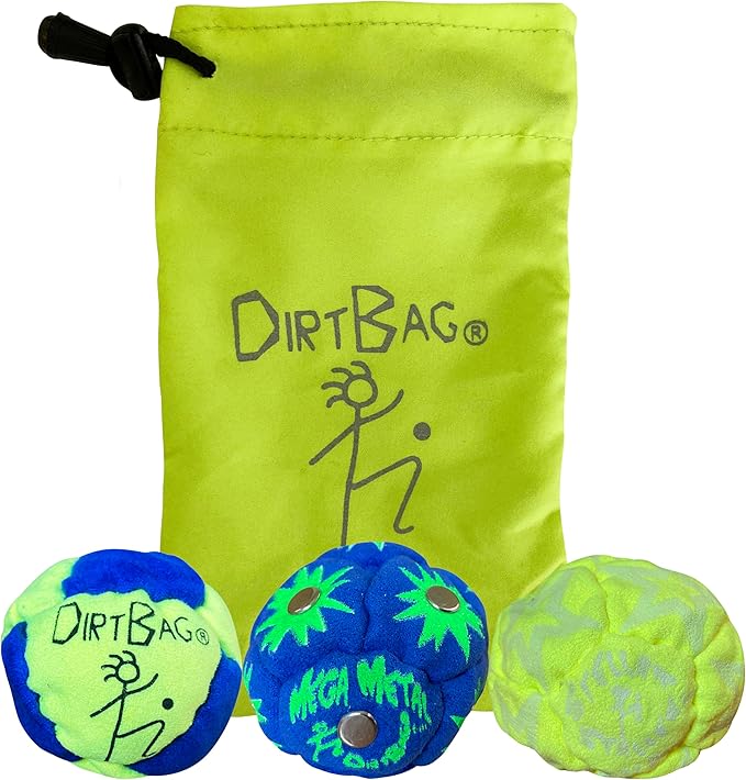 DIRTBAG All Star Footbag 3 Pack with Pouch, 100% Handmade, Premium Quality, Bright Vivid Colors, Signature Carry Bag