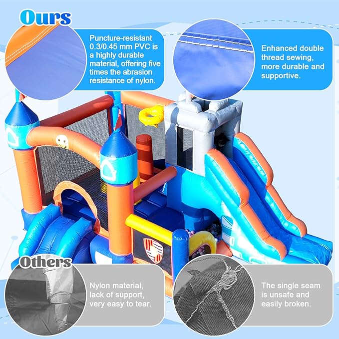 16FT Commercial Bounce House with Blower, 100% PVC Inflatable Jumper Bounce House with 2 Slides, Ball Pit, Tunnels, Climbing, 6 in 1 Bounce House Obstacle Course 16x12x10ft
