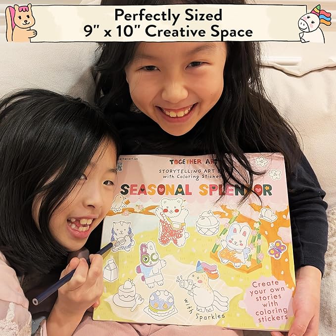Seasonal Splendor Color Your Own Storytelling Sticker Kit – Coloring Your Own Stickers DIY Set for Kids 4-10 – 8 Hand-Drawn Seasonal Scenes – Designed & Assembled in USA