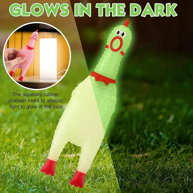 Honoson 50 Pcs Glow in The Dark Rubber Chicken 6.5 Inch Luminous Screaming Glowing Novelty Squeaky Chicken Prank Novelty Party for Adults, Family Games (Pink,Red,Blue,Yellow,Green)