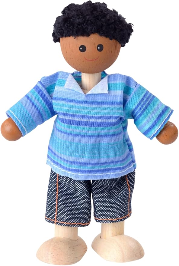 PlanToys® Boy Wooden Dollhouse Figurine | Poseable 1:12 Scale Mini Doll (4 Inch) | Dollhouse Accessories for Pretend Play | Eco-Friendly Montessori Toy for Kids Ages 3+