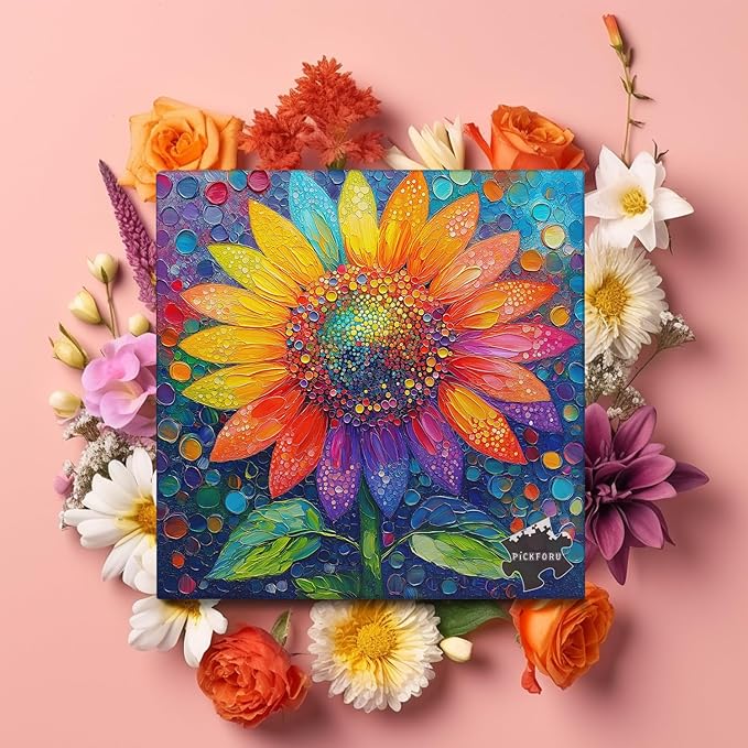 PICKFORU Sunflower Puzzles for Adults 1000 Pieces, Impossible Rainbow Flower Jigsaw Puzzles, Colorful Gradient Plant Puzzle 1000 Pieces as Wall Art Decor
