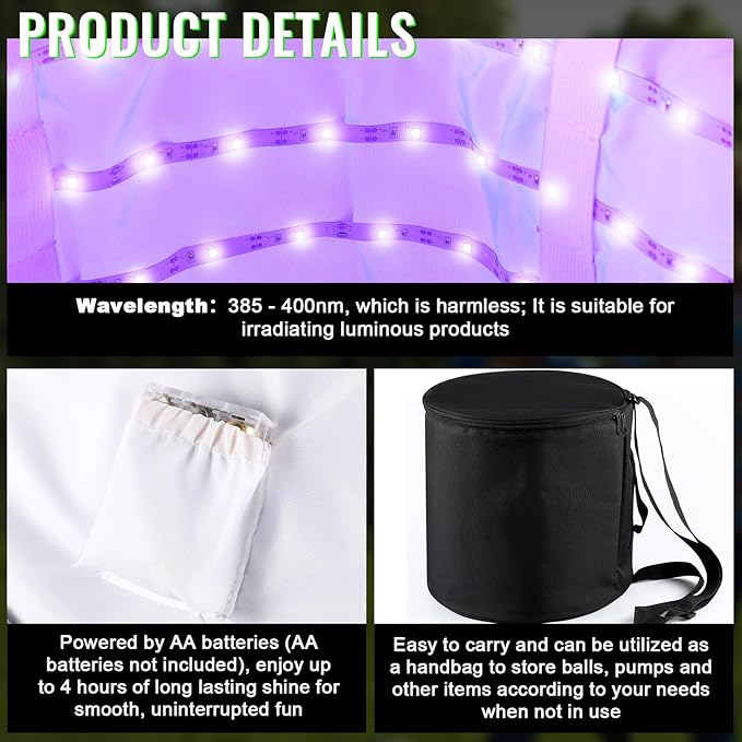 Hiboom 3 Pcs 3 Inch Glow in the Dark Kickballs Uv Light Quick Charger Bag for Adults Playground Backyard Game Outdoor in the Dark Games