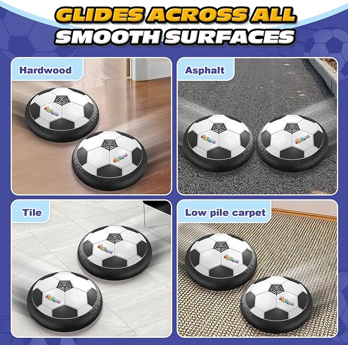 Set of 2 Hover Soccer Ball,Boys Toys Gifts for 3 4 5 6 7 8 Years Old,Air Power Kids Soccer Ball with LED Light,Hover Soccers Balls Indoor for Boys and Girls 3-5 6-8,Outdoor Indoor Game