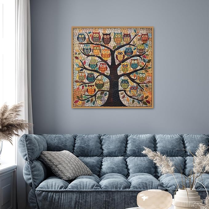 Colorful Owl Tree Quilt Puzzles for Adults 1000 Pieces, Funny Bird Art Jigsaw Puzzle, Difficult Cute Animal Puzzles