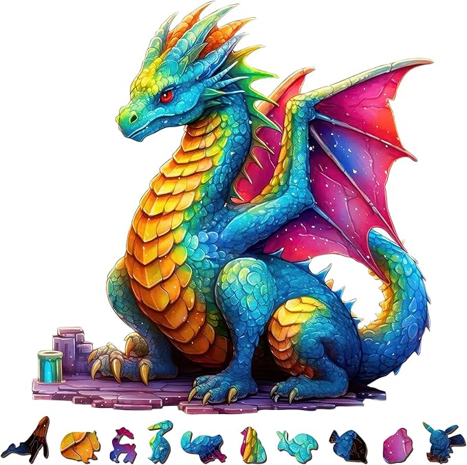 210 PCS Wooden Jigsaw Puzzle for Adults – Colorful Dragon Shape Puzzles, Unique Animal Shape Wooden Puzzle, Challenging Brain Teaser Gift for Adults, Art Puzzles Gifts for Friends Family (Dragon)