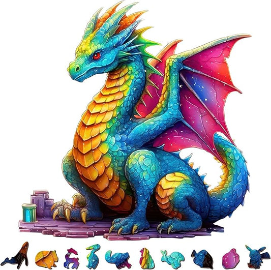 210 PCS Wooden Jigsaw Puzzle for Adults – Colorful Dragon Shape Puzzles, Unique Animal Shape Wooden Puzzle, Challenging Brain Teaser Gift for Adults, Art Puzzles Gifts for Friends Family (Dragon)