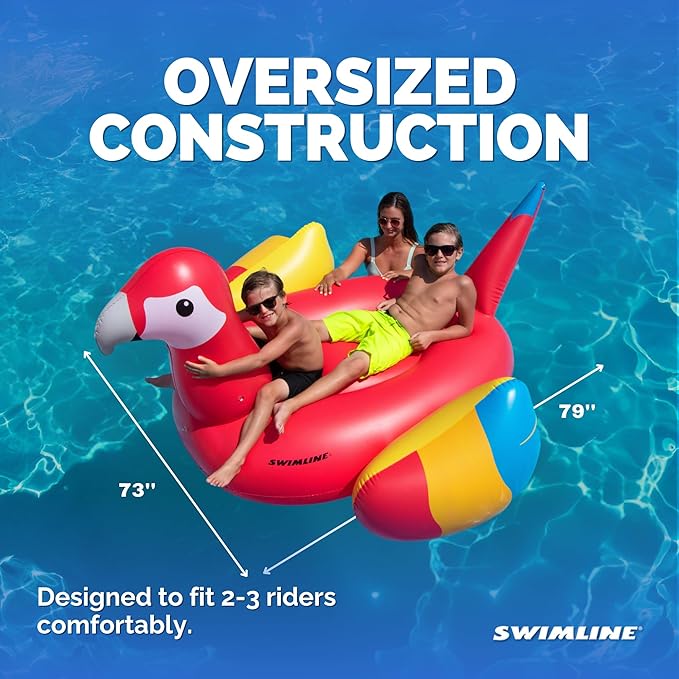 SWIMLINE ORIGINAL 90629 Giant Inflatable Parrot Pool Float | Colorful Ride-On Raft with Stable Wings & Legs | Lounge Floatie Perfect for Parties & Lounging