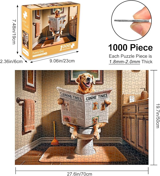 Rocorose Jigsaw Puzzles 1000 Pieces, HD Quality Adults Puzzle Games of Funny Dog with Exquisite Poster, Challenging Animal Puzzles for Family Game Night