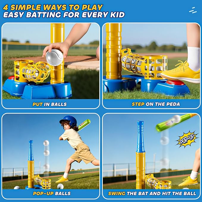 T Ball Sets for Kids 3-5, Baseball T-Ball Set with 10 Balls, Outdoor Sport Toy Games for 3-12 Year Old Boys Girls Toddlers, Training Batting Tee for Backyard and Lawn Play