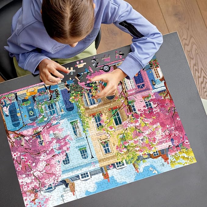 500 Pieces Jigsaw Puzzles for Adults,Beautiful Spring Puzzle for Teens Adults Elderly, Blooming Street City Puzzle 500 Pieces, Cute Puzzles with Letters on Back,Challenging Family Game Gifts,20.5x15in