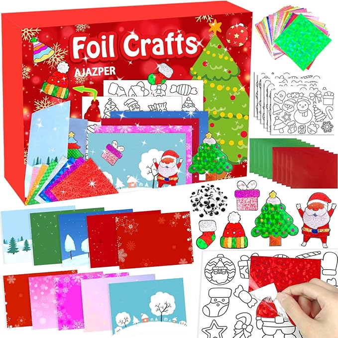 Foil Crafts for Kids, Christmas Crafts for Kids, Christmas Games Cards Craft Kit with Envelopes, DIY Creative Activity Gifts, Arts and Crafts Set for Boys and Girls Ages 4 5 6 7 8 9 10 Toys Gifts
