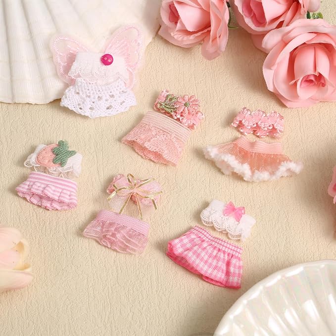 6 Sets Doll Outfits for 3 Inch Doll Pack, Mini Toys Clothes Pack with Tops & Skirts Clothing Mini Figure Costume Dress Up Accessories for Collector Display and Decoration (Pink)