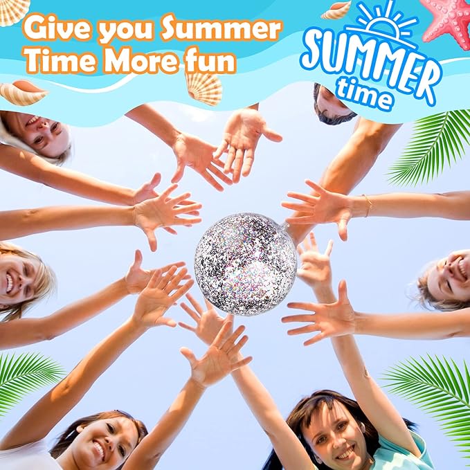 Lewtemi 12 Pcs Inflatable Glitter Beach Balls 16 Inch 24 Inch Shiny Giant Confetti Balls Swimming Pool Beach Blow up Balloon for Outdoor Summer Party Wedding Decor(Multicolored)