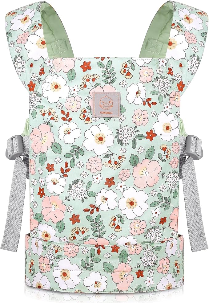 GAGAKU Doll Carrier for Kids, Toy Baby Doll Carrier, Reborn Dolls Carrier Toy Baby Sling with Adjustable Straps, Baby Doll Accessories - Green - Camellia