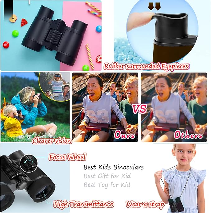 Binoculars for Kids Best Gifts for 3-12 Years Boys Girls High-Resolution Optics Shockproof Mini Kids Binoculars Toys Folding Small Telescope for Bird Watching Camping Outdoor Play