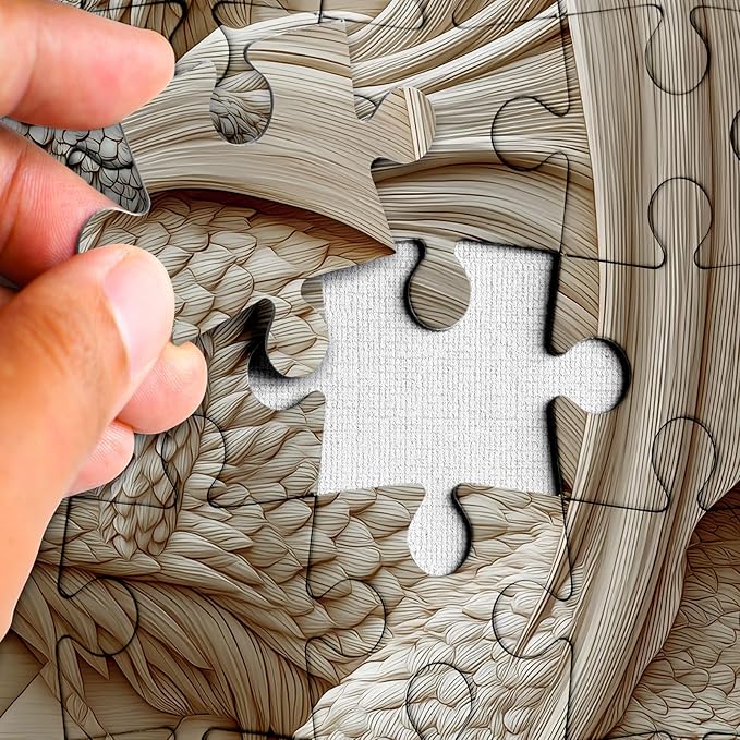3 D Dragon Puzzles for Adults 1000 Pieces, Beautiful Difficult Animal Quilt Jigsaw Puzzle, Art Challenging Embroidery White Puzzle
