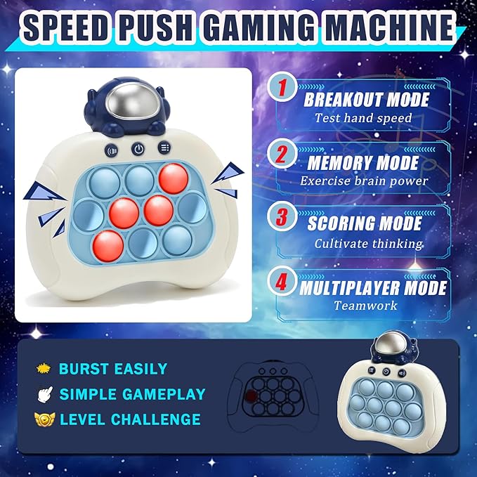 Astronaut Pop Push Game Console,Pop Bubble Up Toys for Kids with Autism,Handheld Puzzle Fast Push Game Sensory Toys,Birthday Gifts for 3-12 Year Old Girls Boys