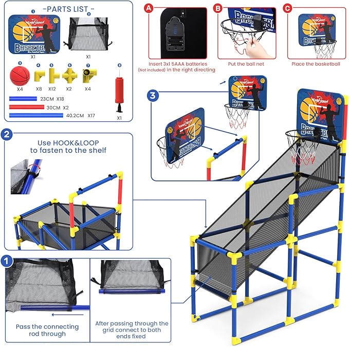 EagleStone Kids Basketball Hoop Arcade Game W/Electronic Scoreboard Cheer Sound, Basketball Hoop Indoor Outdoor W/4 Balls, Basketball Game Toys Gifts for Kids 3-6 5-7 8-12 Toddlers Boys Girls